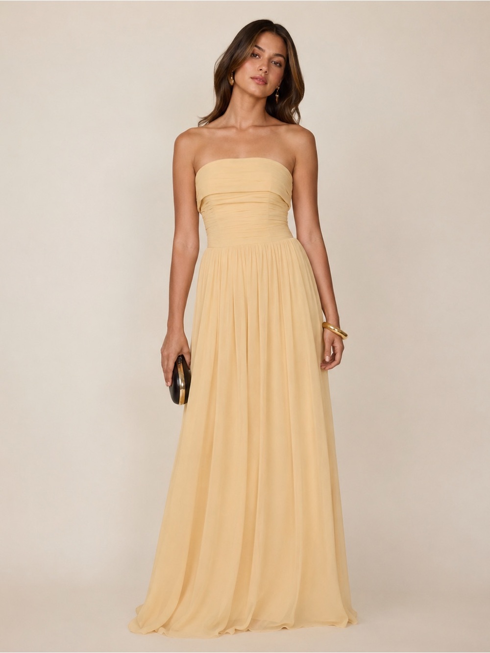 NWT Reformation Cecilie Chiffon Maxi Dress Parmesan Butter Yellow Strapless Sz 4